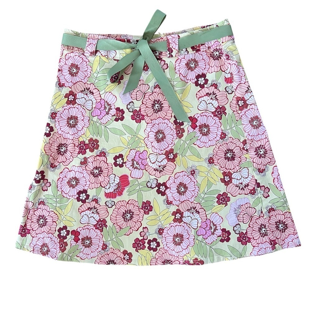 Vintage Blue Cotton Floral Print Women's Skirt with Green Accents Sz 10